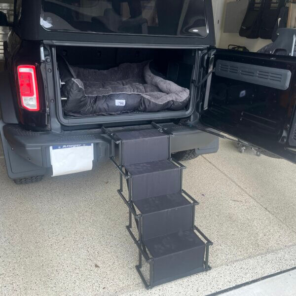 Compact but sturdy dog steps for large dogs accessing SUVs