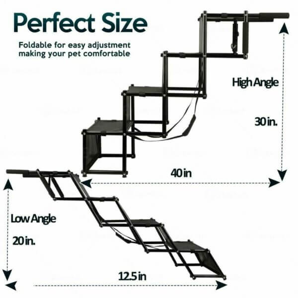 Dimensions for the compact and sturdy dog steps